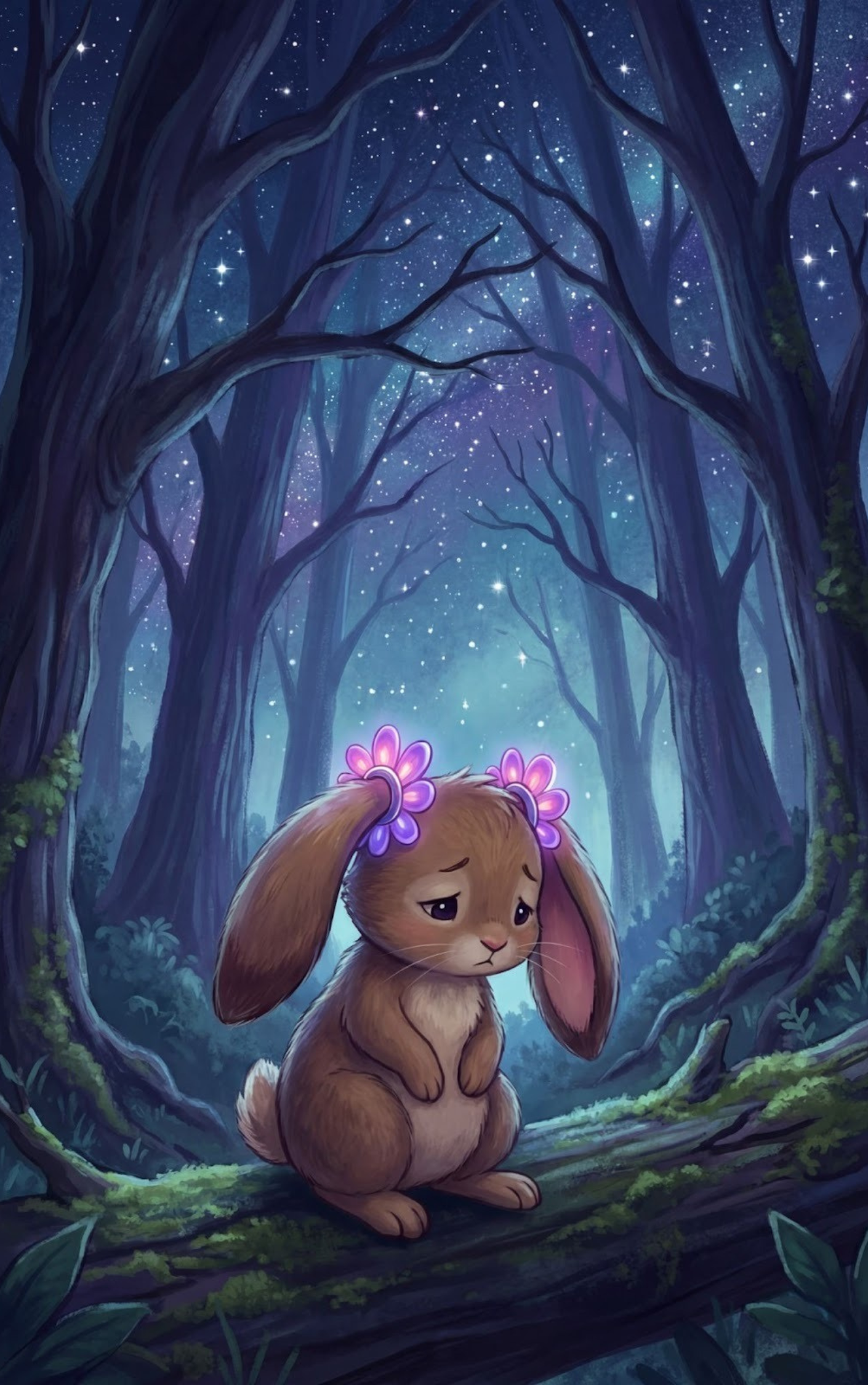 Interior illustration from Little Rabbit's Quiet Quest showing the rabbit with woodland friends